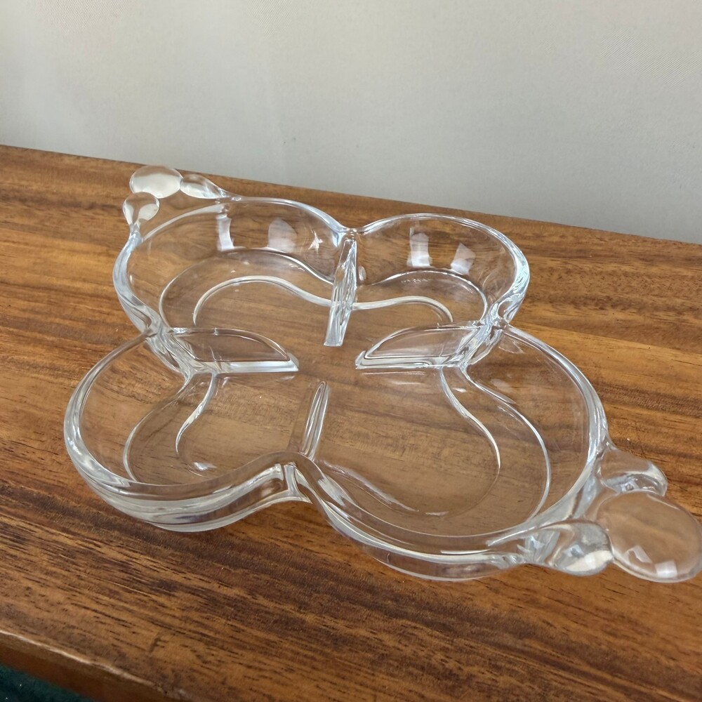 Vintage Duncan and Miller Canterbury Crystal Divided Condiment Dish Cloverleaf